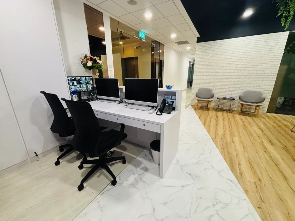 Professional reception area at C-Work’s Singapore office – supports business credibility