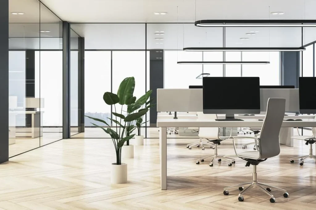 Modern serviced office space in PLUS Building Singapore with natural lighting and ergonomic furniture
