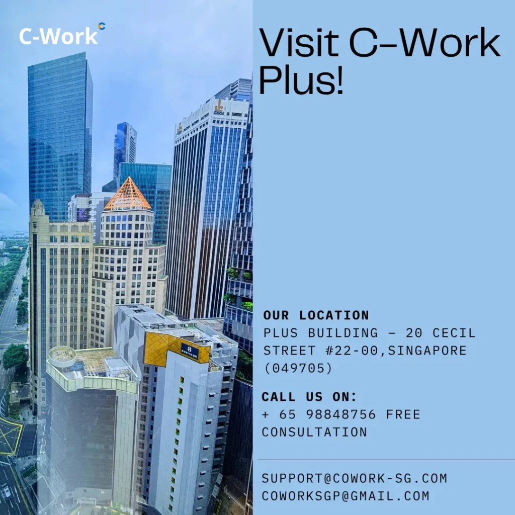 C-Work office rental in Singapore CBD promotional banner with city skyline background